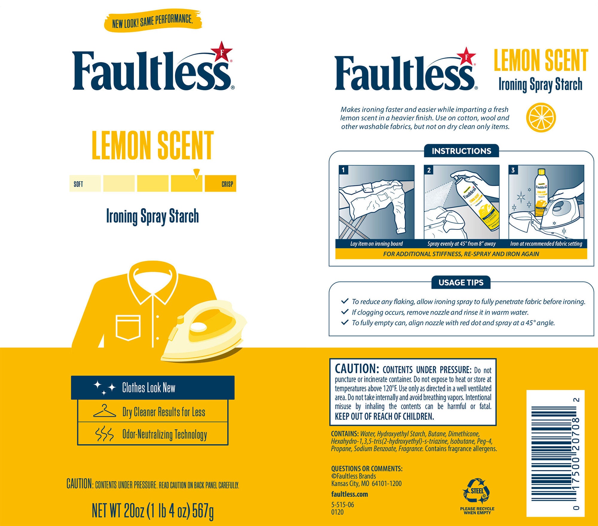 FAULTLESS SPRAY STARCH LEMON FRESH 20oz